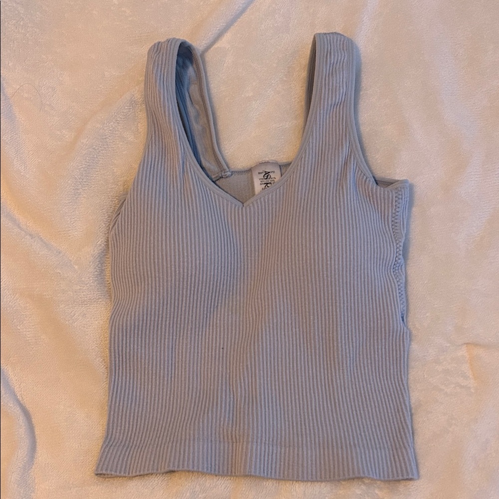 Stylish Light Blue Ribbed Tank Top